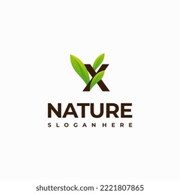 X letra hoja naturaleza inicial Diseños de logotipos, Ilustración vectorial del logotipo de la carta verde moderna