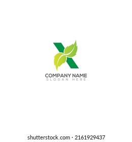 X Letter with leaf logo design vector illustration