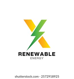 X letter and lightning on the dark background. X monogram. Power and energy technology.