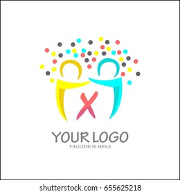 X letter logo. Abstract team work design vector. Community symbol icon.