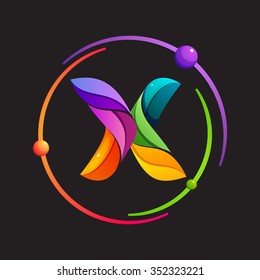 X letter logo with atomic or space orbits. Abstract trendy multicolored vector design template elements for your application or corporate identity.