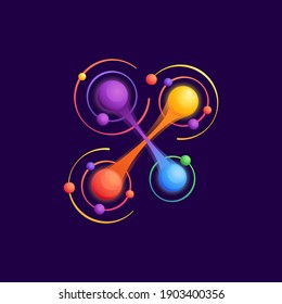 X Buchstaben Logo mit Atome umkreisen. Vektor-Vivid-Symbol perfekt, um es in allen Wissenschaftsetiketten, Technologieplakaten, Astronomie-Identität usw. zu verwenden.