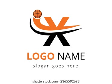 X Letter Logo With Basketball Ball. Sports Symbol Vector Template Design