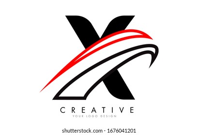 Logotipo de letra X con una ilustración vectorial de diseño de suaves en monograma negro y rojo. 