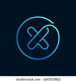 X Buchstaben Logo in einem Kreis. Unmöglichen Zeilenstil. Perfektes blaues Symbol für digitale Labels, Nachtleben, Neonwerbung usw.