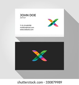 X Letter Logo Colorful Wavy Abstract Business card design template