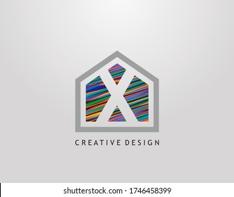 X Letter Logo. Creative house strip shape with negative letter X, Home Studio Icon Design.