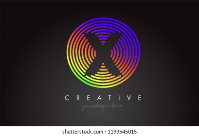 X Letter Logo Design with Colorful Rainbow Circular Shapes. Vigrant Circle Letter Logo Vector Illustration.