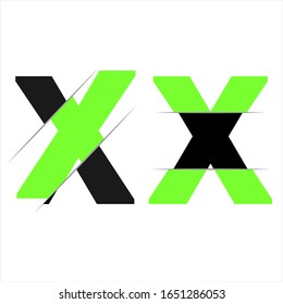 X Letter Logo Design cutted in the middle with a red line and with sharp edges. Creative logo design. Fashion icon design template.