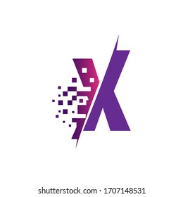 X Letter Logo Design with Digital Pixels in concept strokes