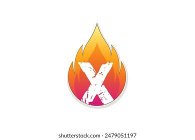 X letter logo design in fire initial in watercolor style Premium Vector