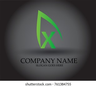 X Letter Logo Design Leaf Outline