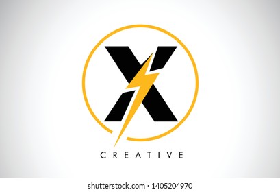 X Letter Logo Design With Lighting Thunder Bolt. Electric Bolt Letter Logo Vector Illustration.