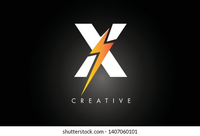 X Letter Logo Design With Lighting Thunder Bolt. Electric Bolt Letter Logo Vector Illustration.