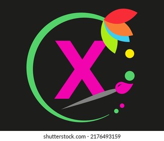 X Letter Logo Design mehrfarbig mit Rundrahmen.