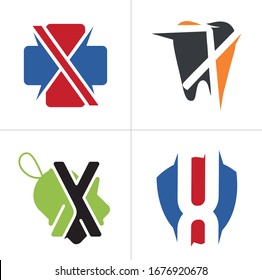 Diseño del logotipo de letra X en plus y etiqueta. ilustración vectorial de icono de letra X.