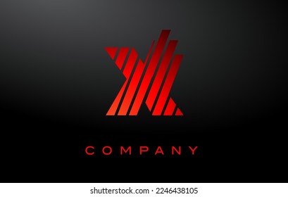 X Letter Logo Design with Red Lines Vector. Red Letter Icon Illustration