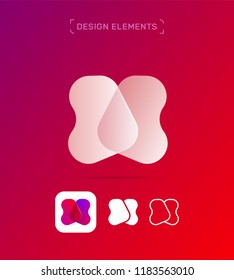 X letter logo design template. Origami paper material design, flat and line art style. App icon
