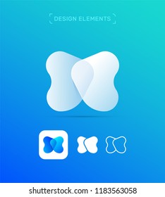 X letter logo design template. Origami paper material design, flat and line art style. App icon