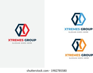 X letter logo design Template with 3 color variations fully editable useable for company or Business