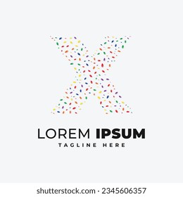 X letter logo design template with colorful confetti leaf vector
