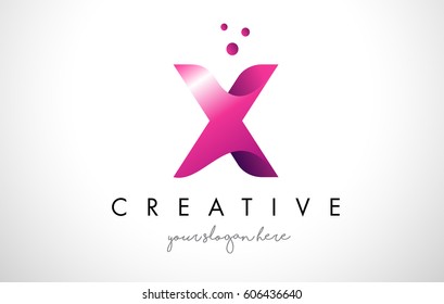 X Letter Logo Design Template with Purple Colors and Dots