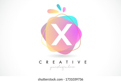 X Letter Logo Design with Vibrant Colorful Splash rounded shapes. Pink and Blue Orange abstract Design Letter Icon Vector Illustration.