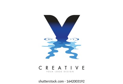 X Letter Logo Design with Water Effect and Deep Blue Gradient Vector Illustration. Template X brand-name companies.