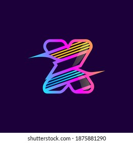 X letter logo with diagonal multicolor lines. This font is perfect for an audio technology, advertising of a tech company, DJs posters, speed music identity, etc.