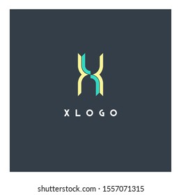X letter logo double colored line design vector 
