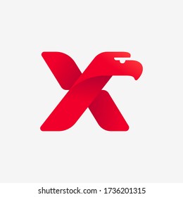 X letter logo with eagle head silhouette. Vector italic font perfect for sport identity, luxury posters and real estate company, etc.