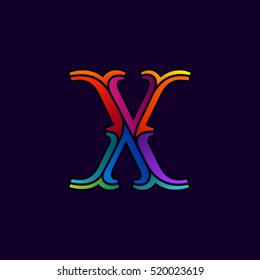 X letter logo in elegant multicolor faceted style. Vintage vector typeface for labels, headlines, posters, cards etc.