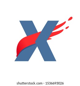 X letter logo with fast speed red flag line. Font style, delivery, sports etc vector design template elements.