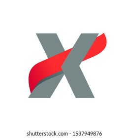 X letter logo with fast speed red wing. Typeface, vector design template elements for sport, race, aviation etc.