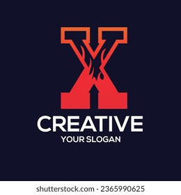 X letter logo, fire flames logo design.