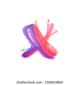 X letter logo formed by watercolor splashes. Color overlay style. Vector typeface for labels, headlines, posters, cards etc.