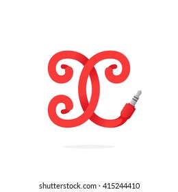 X letter logo formed by jack cable. Vector design template elements for your music application or corporate identity.
