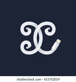 X letter logo formed by lightning cable. Vector design template elements for your application or corporate identity.