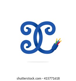 X letter logo formed by electric cable. Vector design template elements for your application or corporate identity.