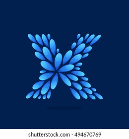 X letter logo formed by water drops. Vector ecology elements for posters, t-shirts, ecology presentation or card.