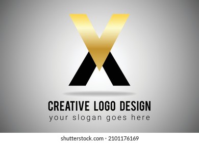 X Letter Logo in Gold gradient and black color Vector Icon. Minimal Logo design. Creative X Letter Logo  Illustration.