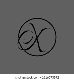 X letter logo with gray background.Black frame.X letter icon.