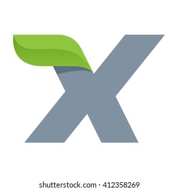 X letter logo with green leaf. Font style, ecology vector design template elements for your application or corporate identity.