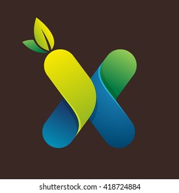X letter logo with green leaves. Font style, vector design template elements for your eco application or corporate identity.