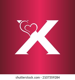 X letter logo with heart icon, Happy Valentines initial X logo, Valentines Day greeting card banner logo template