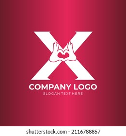 X letter logo with heart icon, valentines day concept