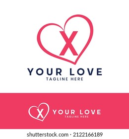 X letter logo with heart icon, Happy Valentines initial X logo, Valentines Day