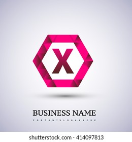  X Letter logo icon design template elements on red hexagonal.