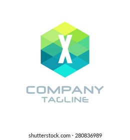 X Letter Logo Icon Hexagon Mosaic Pattern Design template Element - Creative Shape Polygonal logo design - Vector illustration