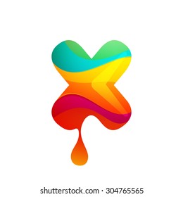 X letter logo with juice splash, waves and drops. Vector design template elements for your application or corporate identity.